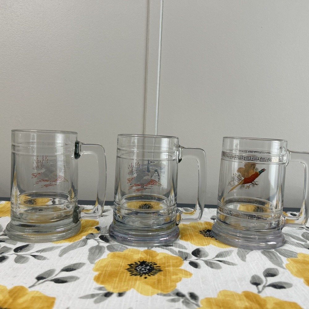 Vintage Princess House Crystal Colonial Beer/Stein Pheasant‎ Geese set of 3